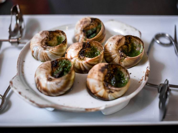 six escargots dans une assiette