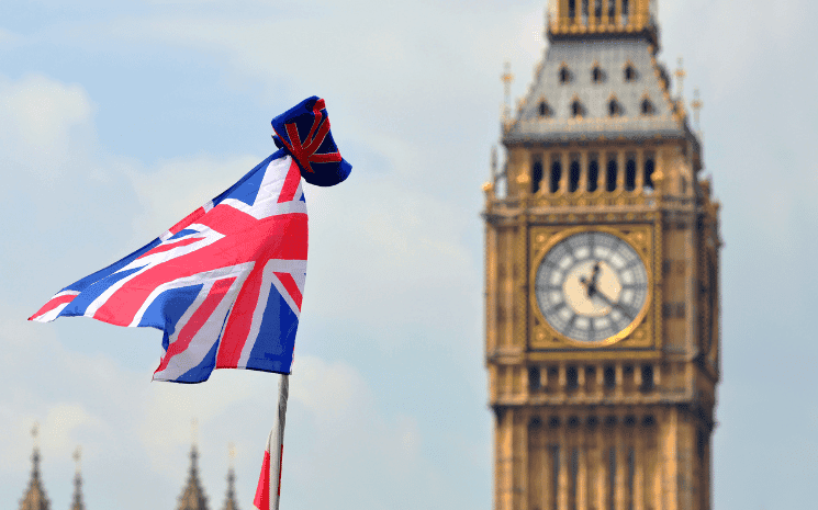 Le drapeau Union Jack britannique avec Big Ben en fond