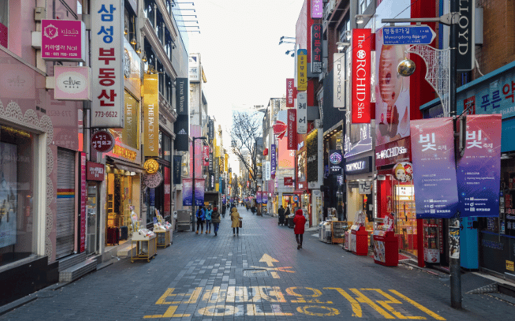 Le quartier de Myeongdong à Séoul, en Corée du Sud