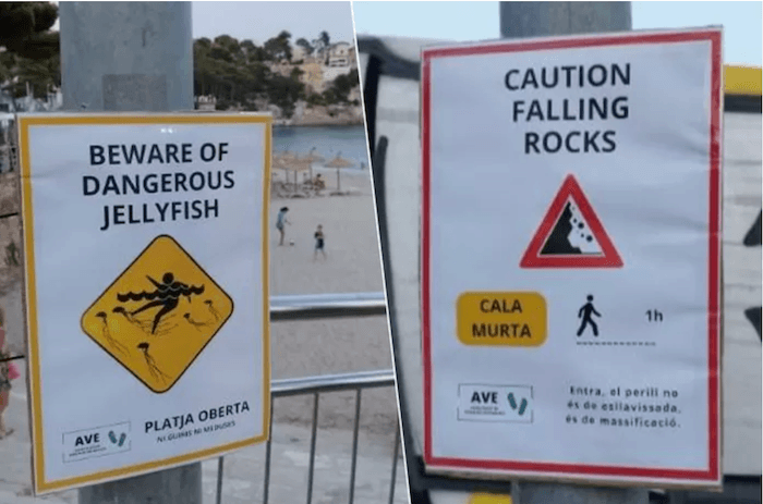 faux panneaux sur les plages de Majorque pour faire fuir les touristes