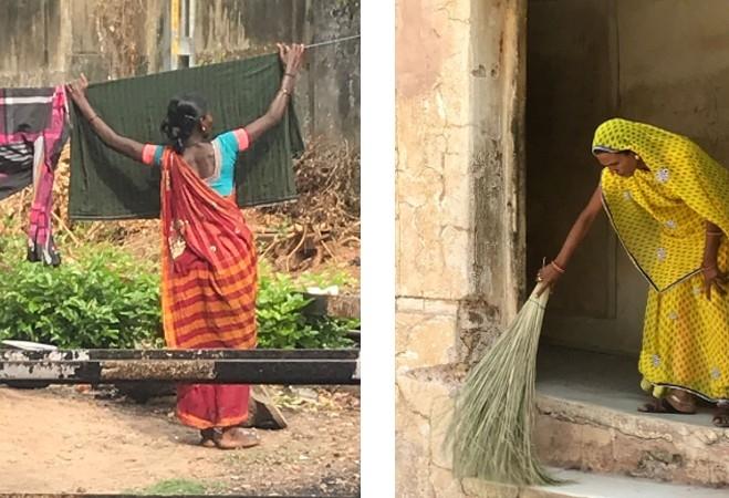 Femmes étendant le linge à Pondichéry