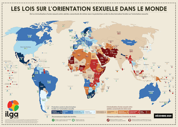 Carte ILGA des lois sur l'orientation sexuelle dans le monde en 2020