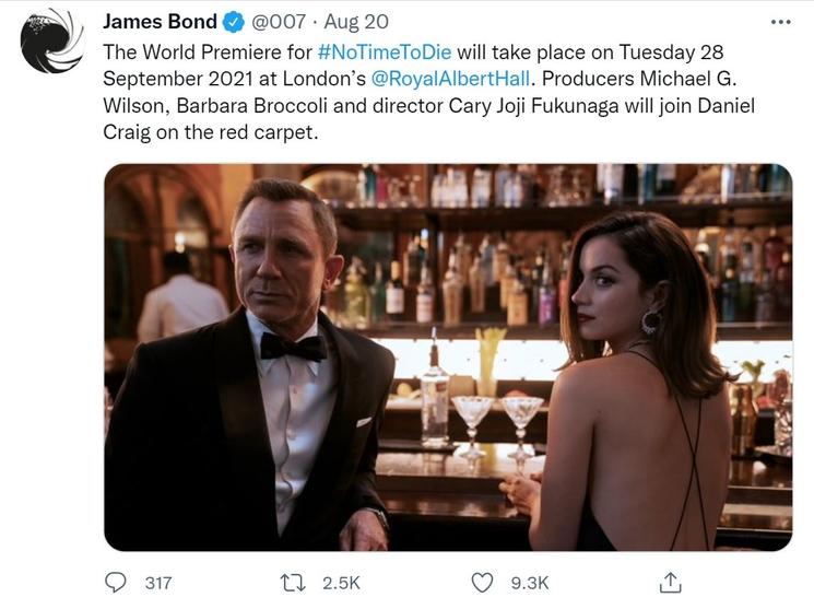 Le tweet de la franchise James Bond