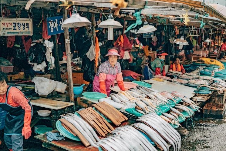 Un marché en Corée du Sud