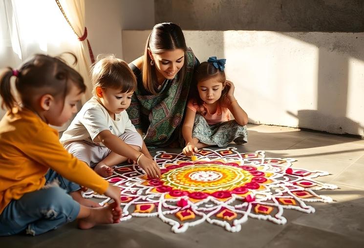 Les rangolis sont parmi les décorations favorites pour Deepavali.