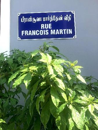 Panneau indiquant rue François Martin à Pondichéry