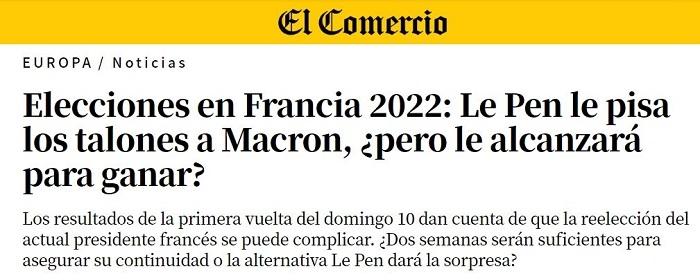 Le premier tour de la présidentielle française 2022 vu par la presse péruvienne