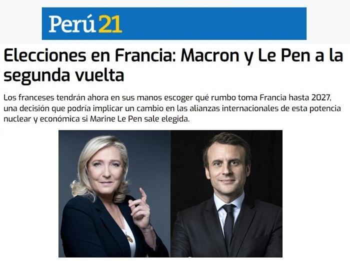 Le premier tour de la présidentielle française 2022 vu par la presse péruvienne