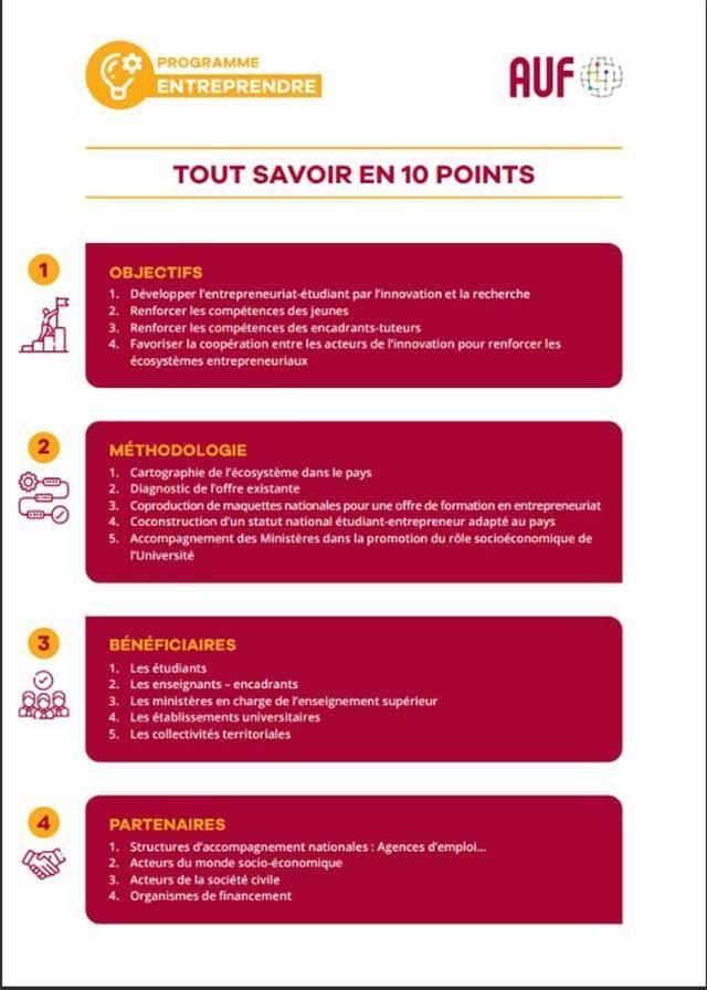 Le programme ENTREPRENDRE en 10 points.