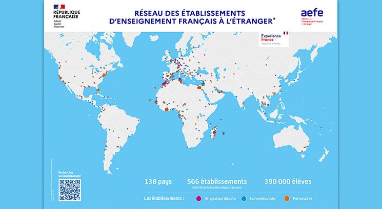 La carte officielle du réseau AEFE en 2022 