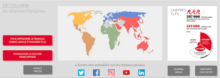 Carte de la présence des Alliances françaises dans le monde