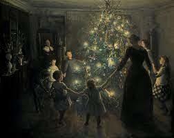 Ronde autour du sapin à Noël par le peintre danois Viggo Johansen 