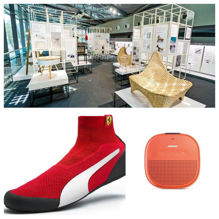 salle exposition des concepts red dot museum chaussure ferrari et enceinte bose