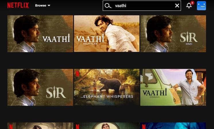 Capture d'écran de l'interface Netflix Inde, qui propose 5 versions du même film.