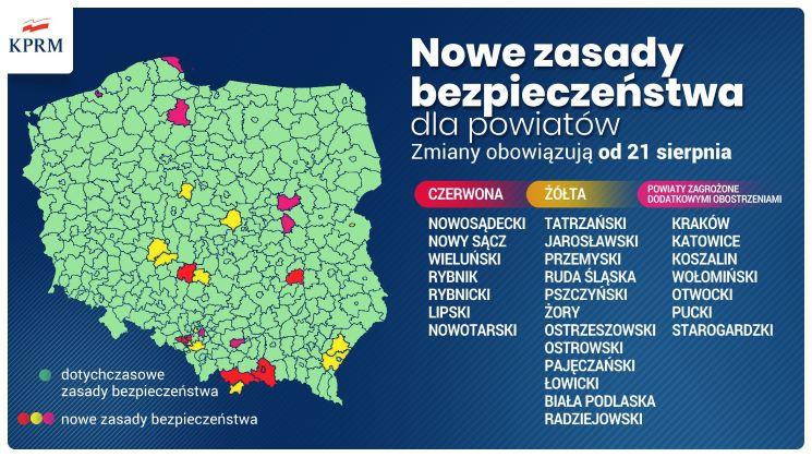 zones rouges jaunes coronavirus Pologne