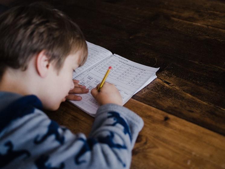 Un ecolier faisant ses devoirs