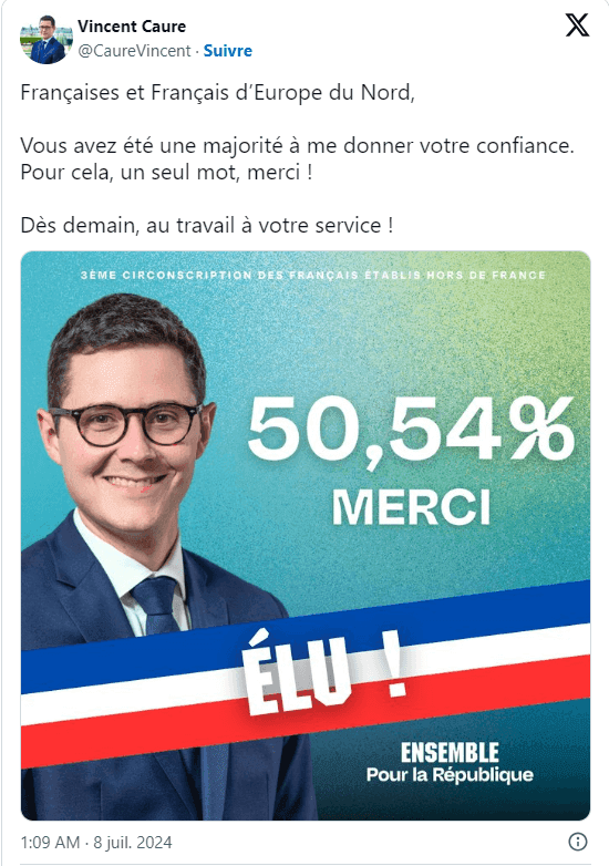 Vincent Caure Twitter victoire législatives 2024